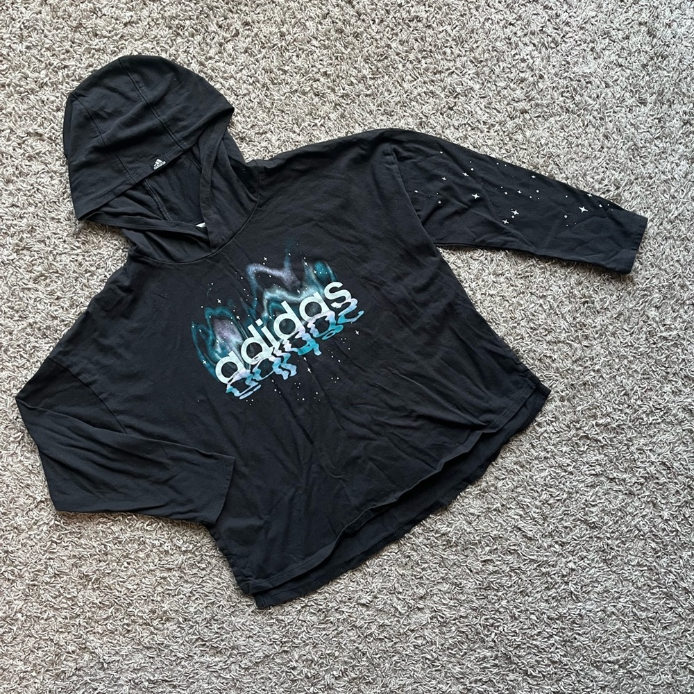Size M Adidas Black Hoodie with Blue Graphic